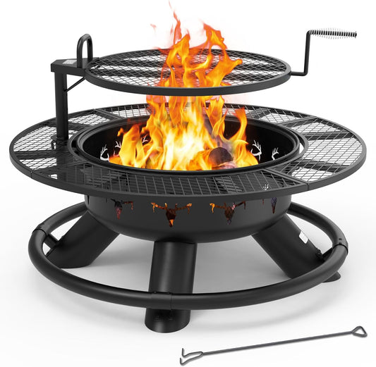 2-in-1 Wood Burning Fire Pit with Removable Cooking Grill