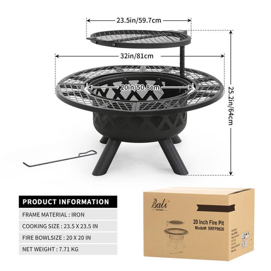 2-in-1 Wood Burning Fire Pit with Removable Cooking Grill